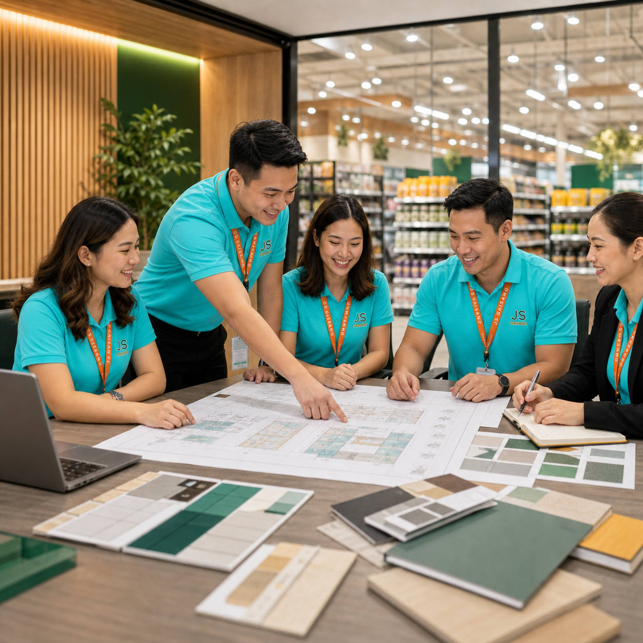 JS Gaisano team in the official uniform reviewing retail plans